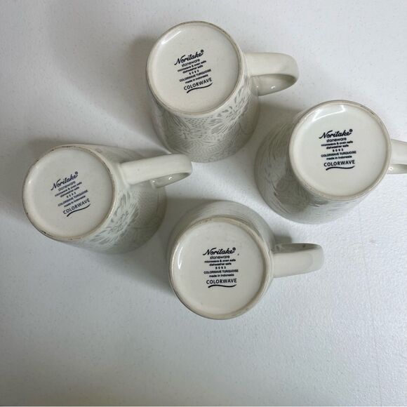 Noritake Stoneware Colorwave Turquoise Bloom Pattern Set 4 Coffee Mugs Cups Tea - Picture 5 of 10